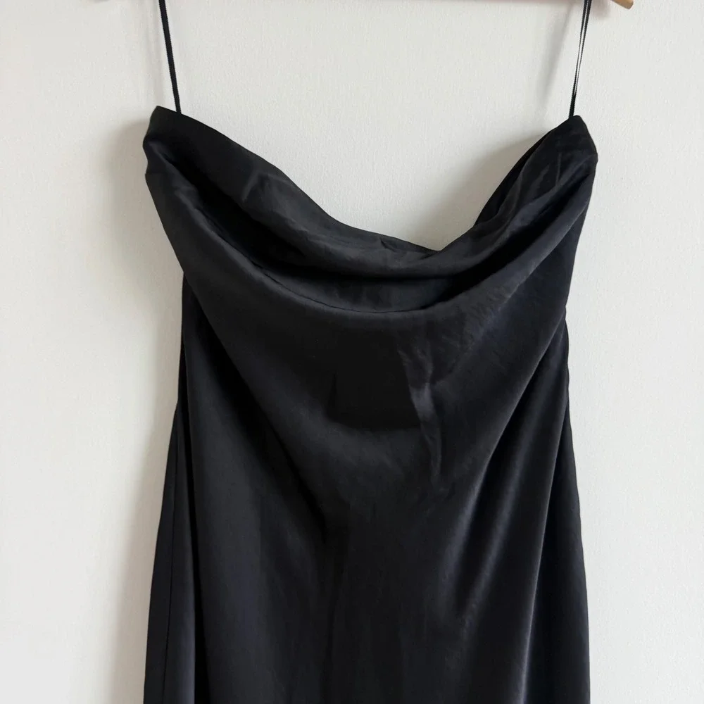 Abercrombie Black Satin Strapless Maxi Dress Women's Size‎ Large NWT
